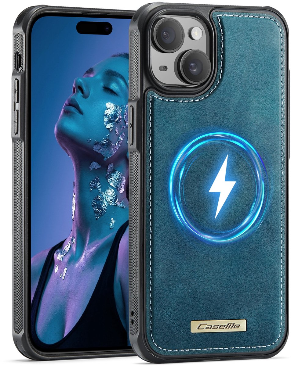 CaseMe Hoesje - Geschikt voor iPhone 14 Hoesje - CaseMe C69 Leather Back Cover - MagSafe Compatible - Blauw