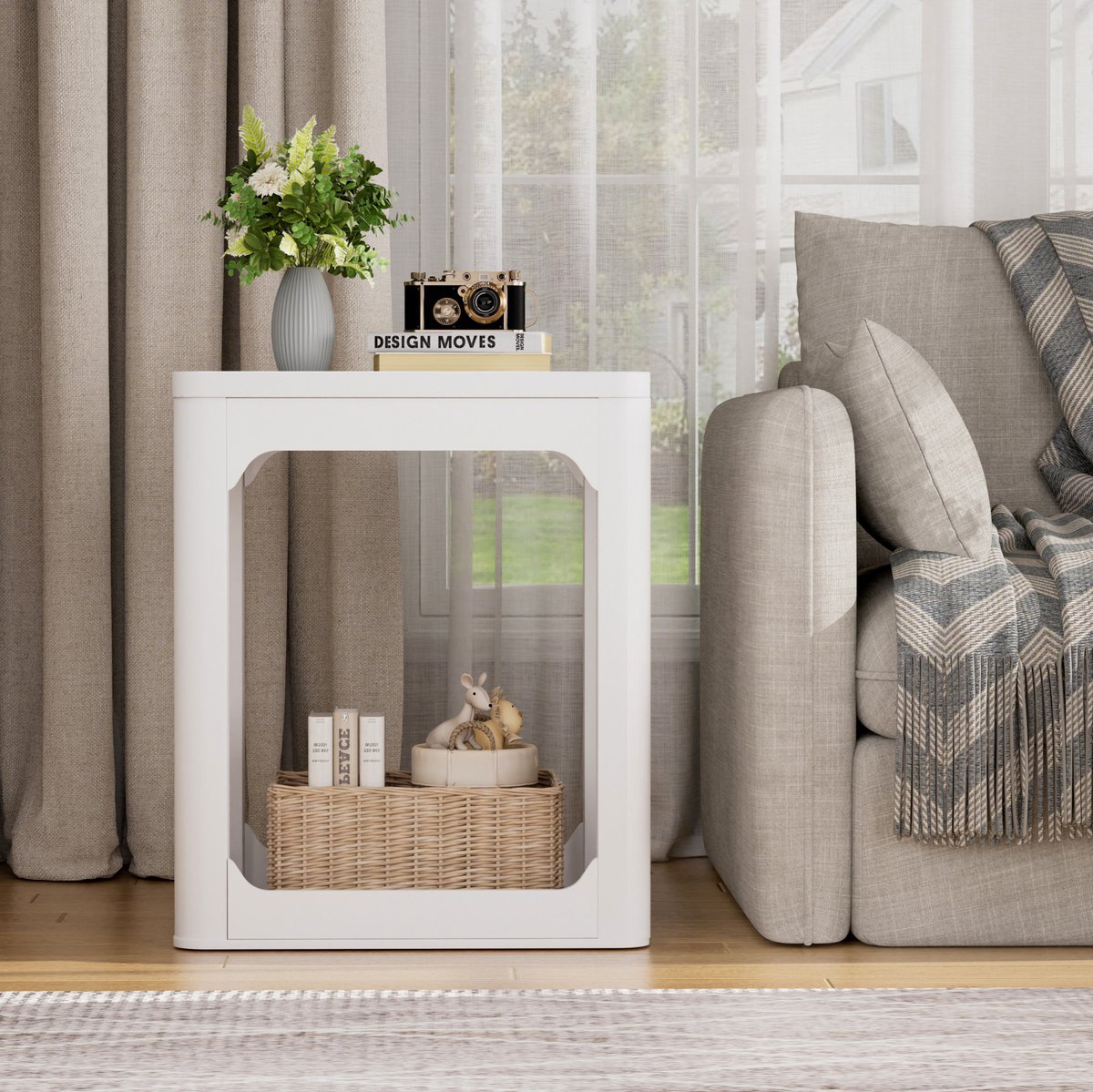 MIVRAY Bijzettafel 2 Delig Met Tweelaags Opbergruimte Voor Woonkamer En Slaapkamer Wit 50x40x60 Cm
