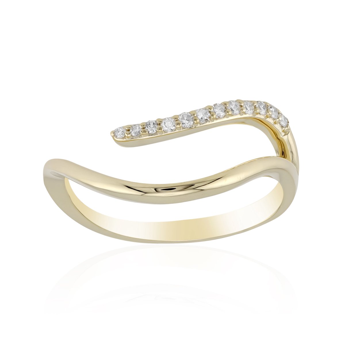 Cavill - Gouden Ring met 9x I1 (H) Ronde Diamanten - 9K Geelgoud - Verstelbaar - Elegante Luxe Ring met Briljanten - Modern Design