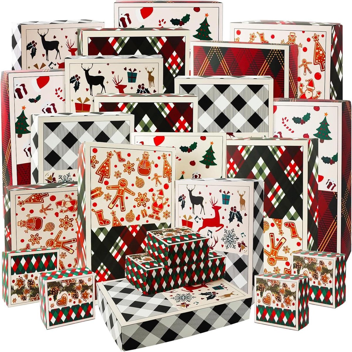 Kerstgeschenkdozen - Cadeaudozen - Cadeaus Inpakken - Verschillende Maten - 24 Stuks - Kerstthema