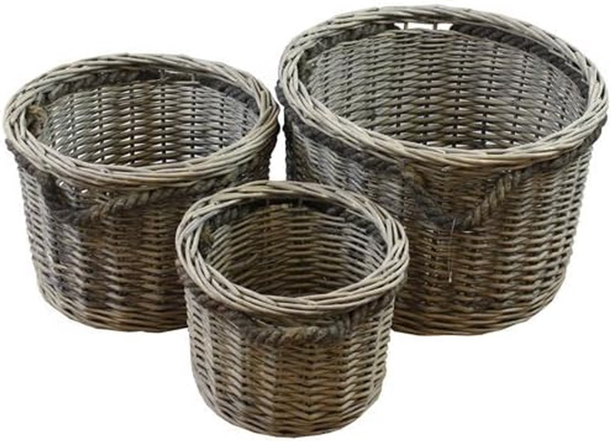 Opbergmanden Set - Mandjes Willow - Thuis Organiseren - Rustieke Grijze Wassing - 3 Stuks - Grijs