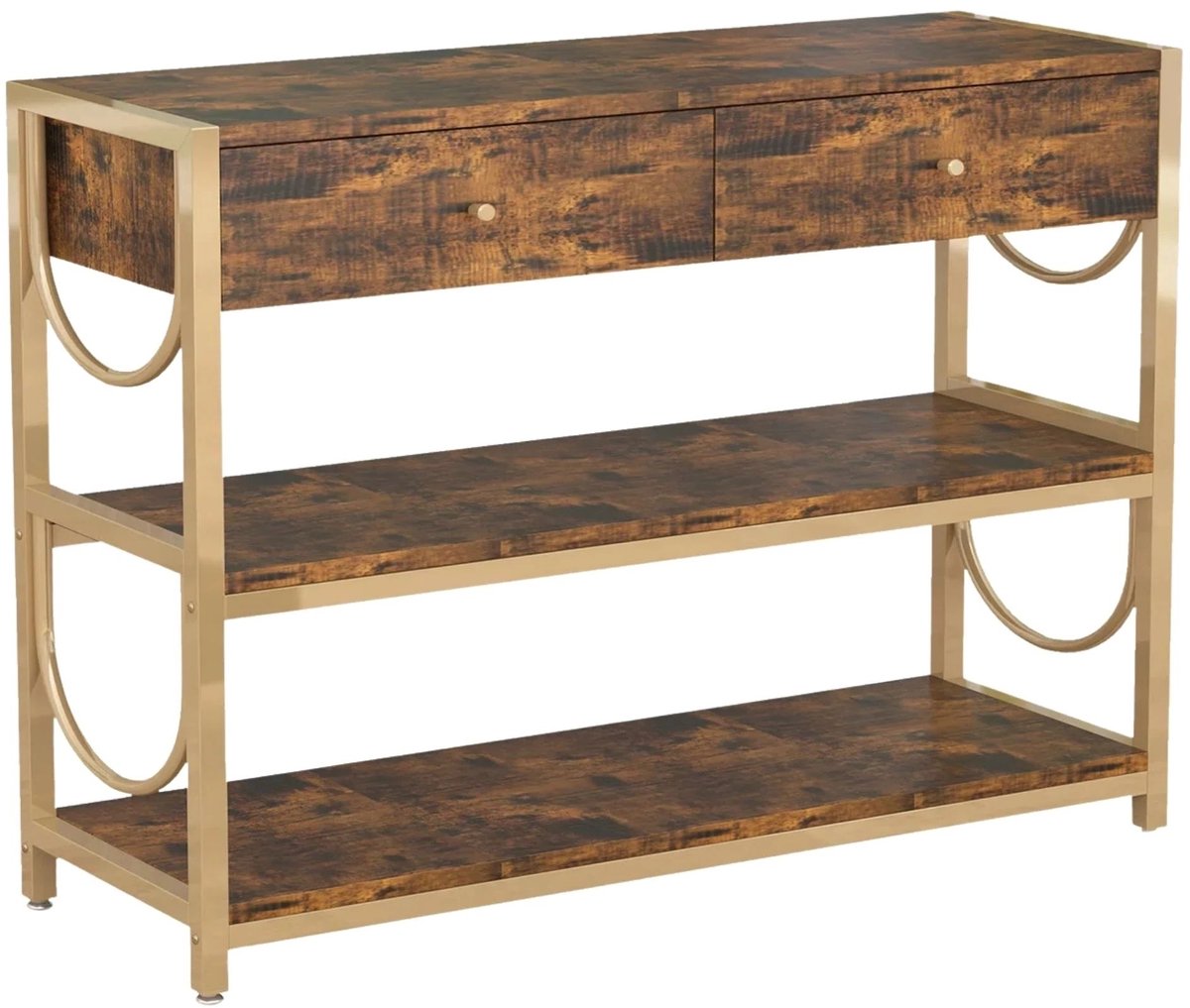 Consoletafel met Laden - Met 3-Laags Opbergplanken - voor woonkamer en hal - Met 3-Laags Opbergplanken, Houtlook Metaal - Grijs 190 cm
