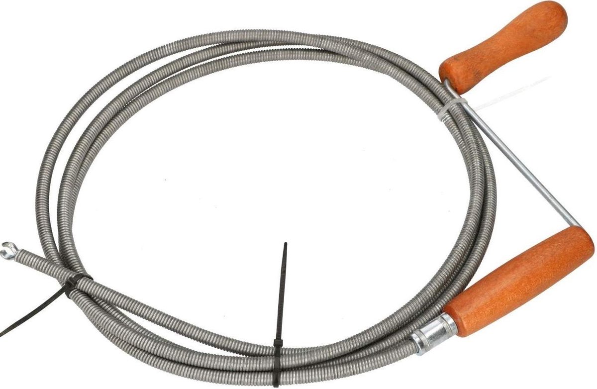 Buisreinigingsas - Afvoerveer - Verstopping Verhelpen - Met Houten Handvat - 5 Meter - Zilver