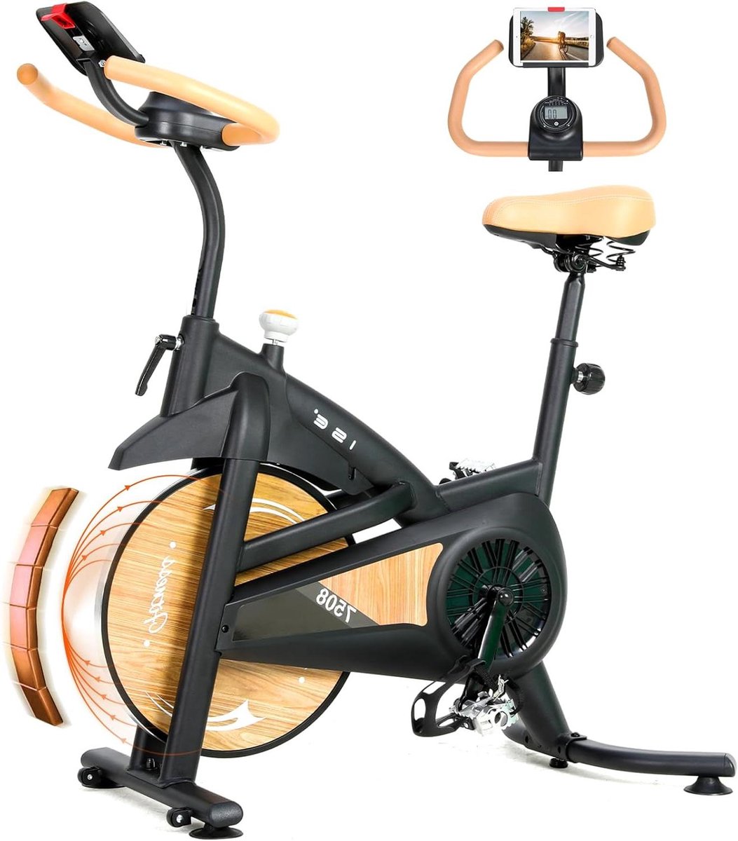 Hometrainer Fiets - Indoor Fiets - Cardio Training - Stille Magneetweerstand - Tot 130 kg - Zwart Beige