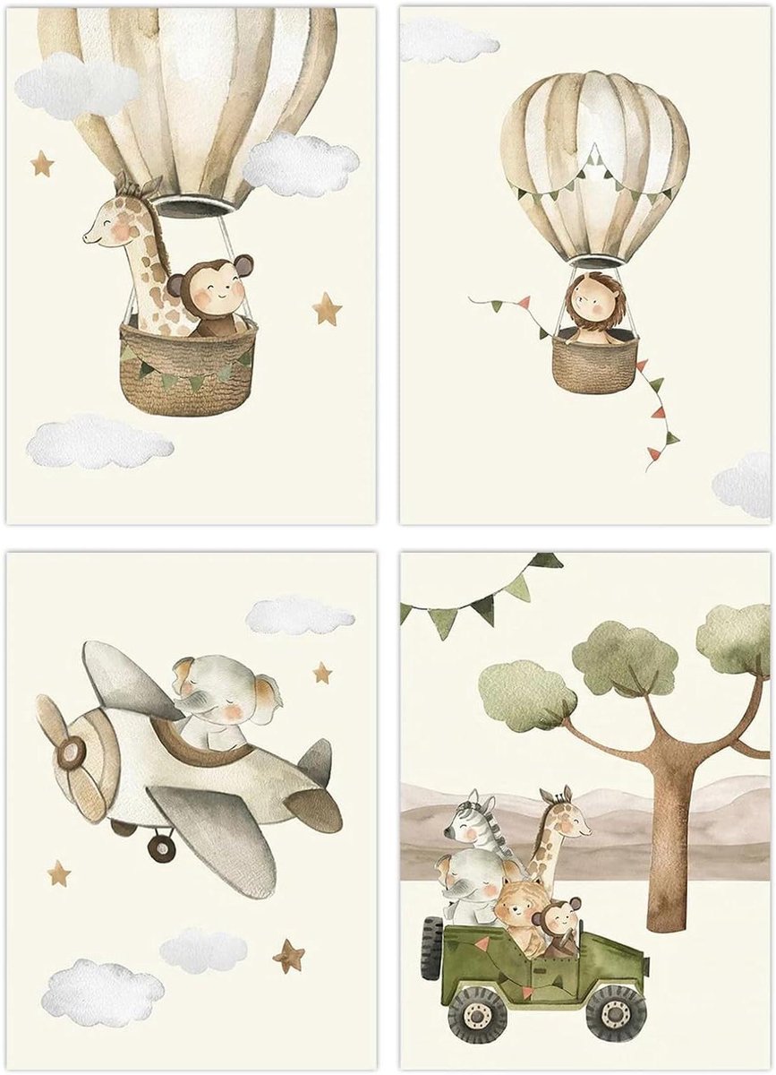 Babykamer Posters - Kinderkamer Decoratie - Muur Decoratie - Set van 4 - Formaat A4 - Groen