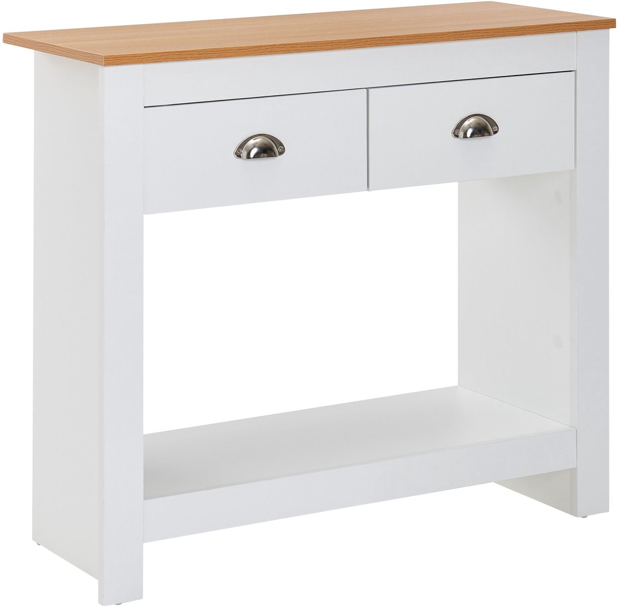 Skyport Consoletafel - Dressoir En Sidetable - 85x35x76 Cm - Wit Met Eiken - 2 Lades - Open Opbergruimte - Krasbestendig En Waterafstotend