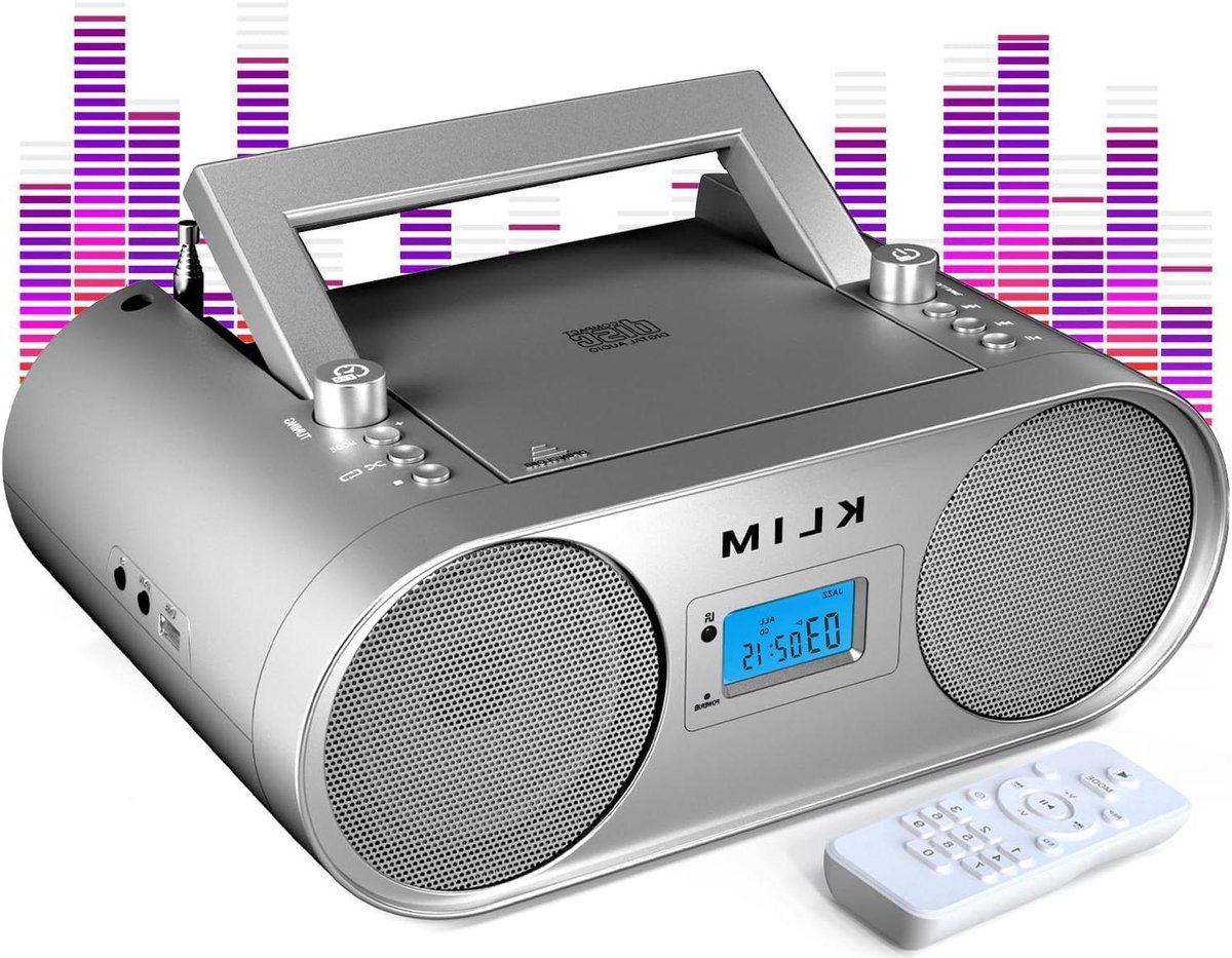 Radio CD Speler - Draagbare Boombox - Muziek Luisteren - Met Bluetooth en Batterij - Compact Formaat - Zilverkleurig