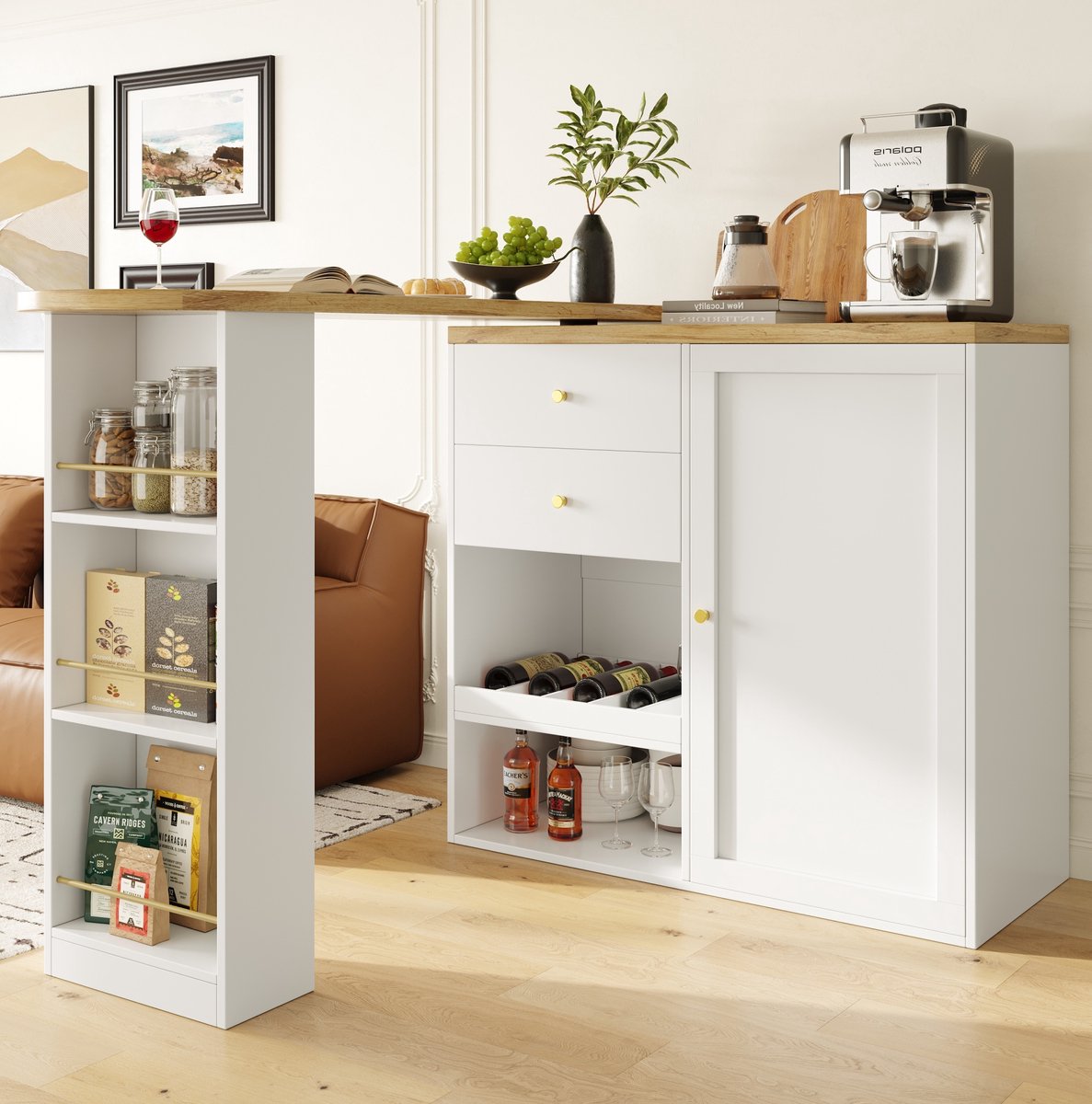 DESMIU Dressoir - Draaibaar Ontwerp Met Lades En Open Vakken - Voor Woonkamer En Werkkamer - MDF - 105x39x102 Cm - Wit