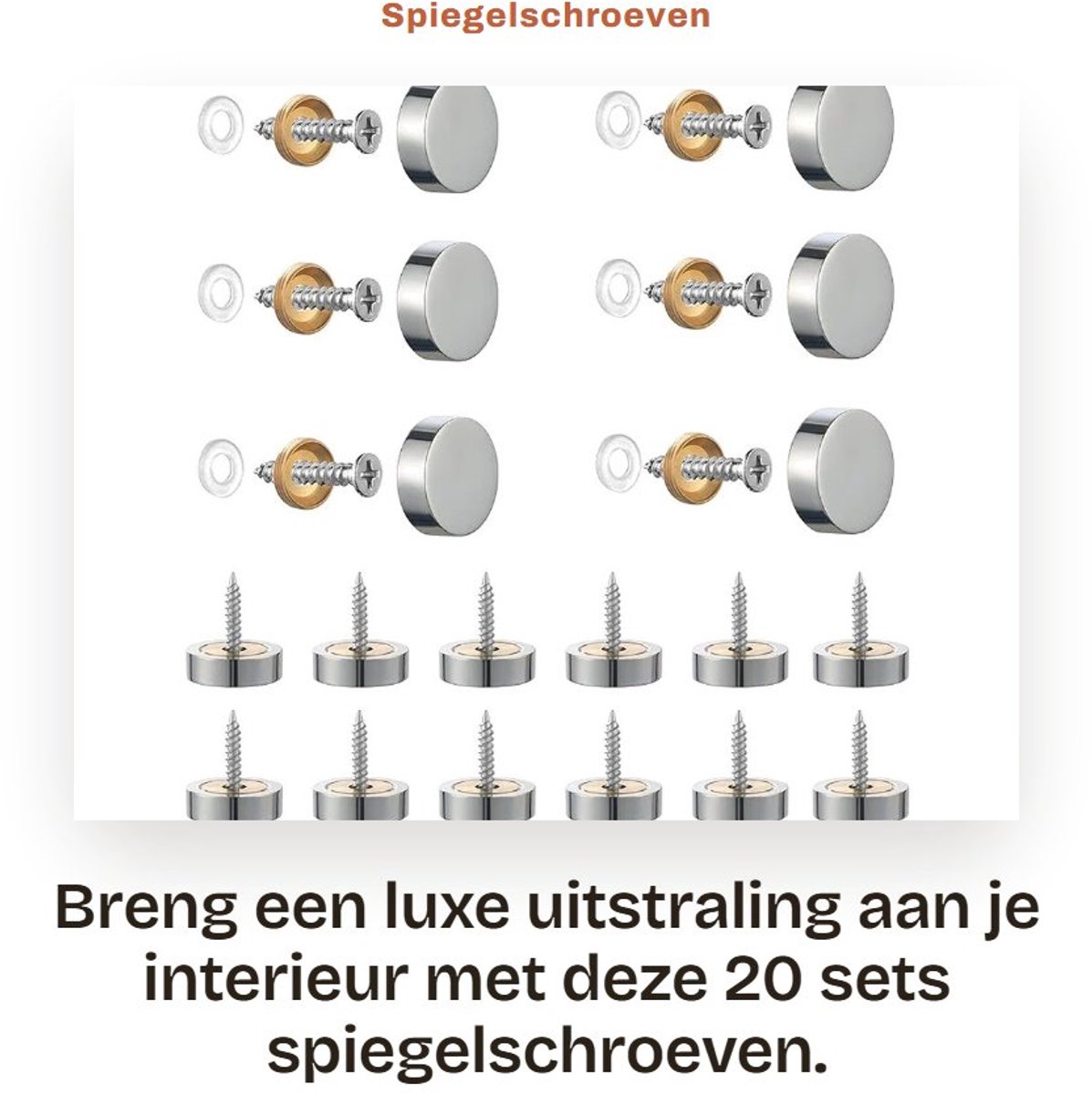 Dailygoods- Spiegelschroeven 20 Sets - Roestvrij Staal - Antislip Rubberen Ring - Gepolijste Doppen - Decoratie - 18 mm Afmetingen - Decoratieschroeven