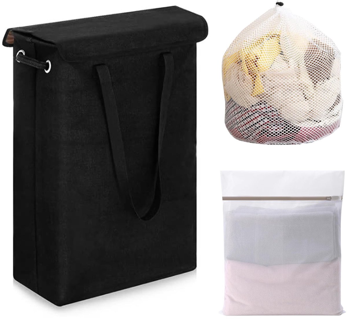 Dailygoods- Wasmand 45 Liter - Opvouwbaar - Met Deksel - Smal met Handvat - 2 Waszakken - Eenvoudig te Reinigen - Wasverzamelaar
