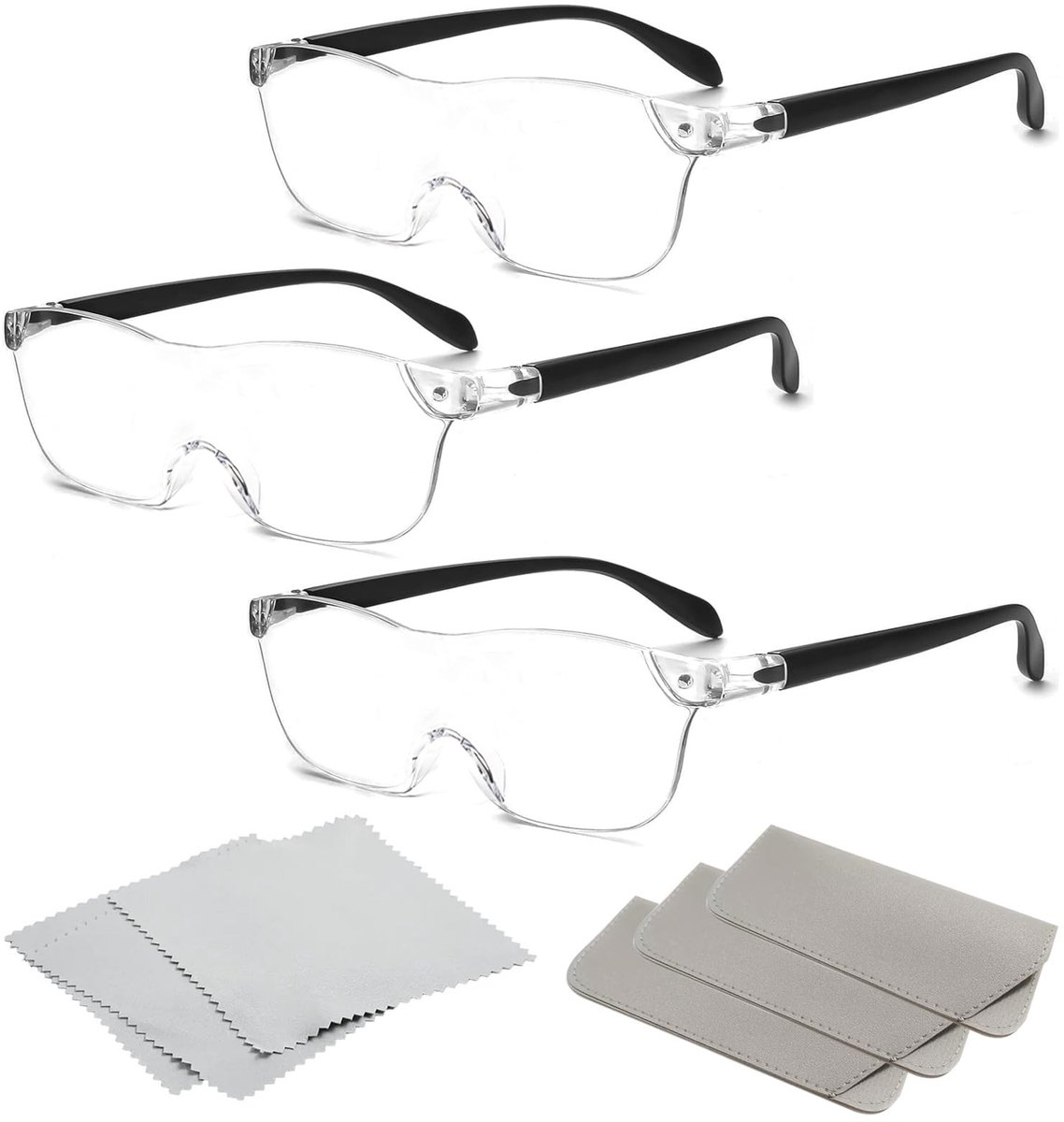 Dailygoods- Vergrootglas 300% - Draagbare Loep - Handsfree Loep - Leesloep voor Slechtzienden - Anti-Blauwlicht - 3 Stuks/Set