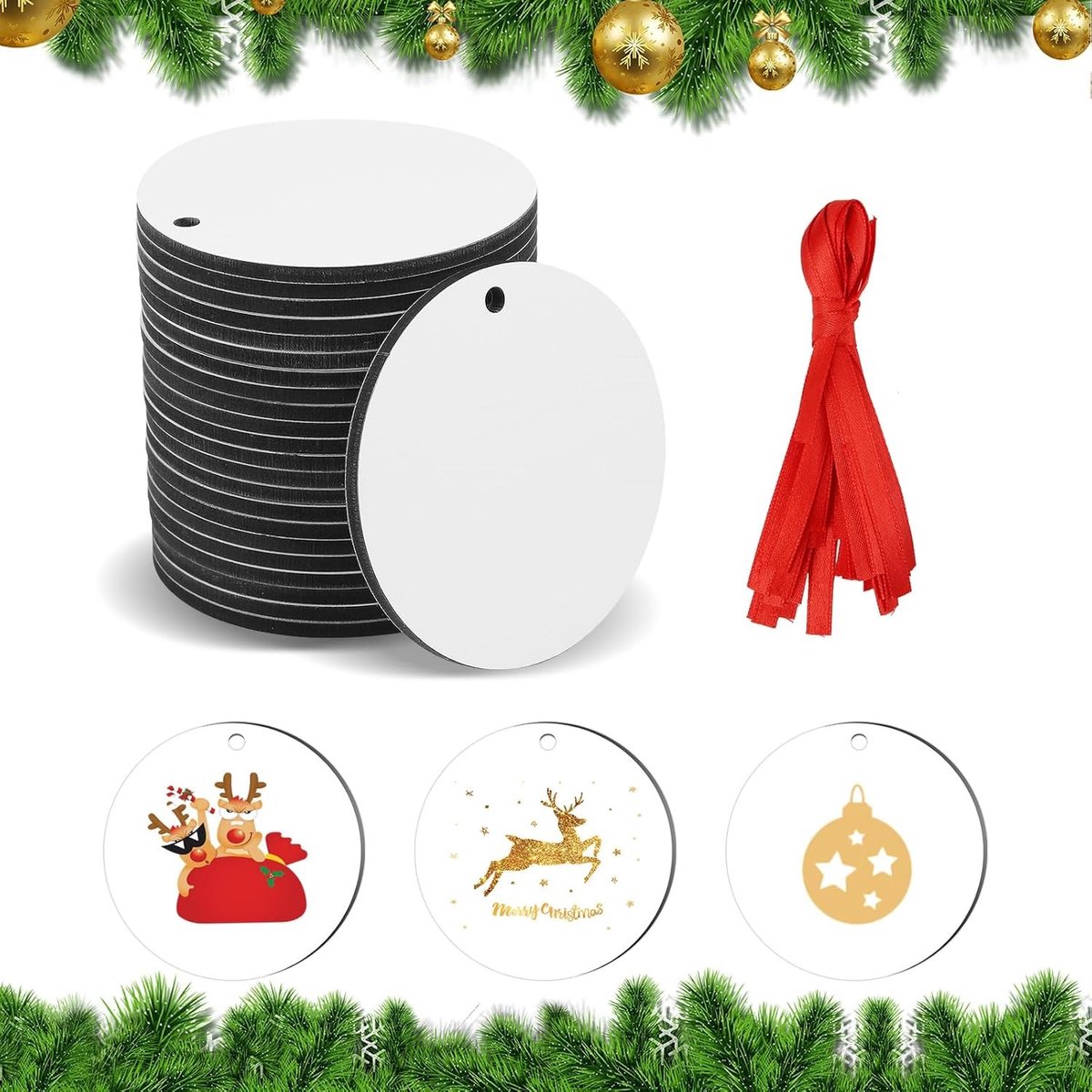 25 Stuks Sublimatie Hangers, Persoonlijke MDF Ronde Lege Schijven voor Halloween en Kerst Decoratie, DIY Creatie Benodigdheden