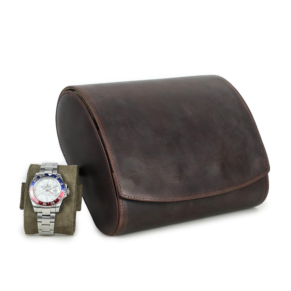 Dailygoods- Horlogeopbergdoos Gemaakt van Echt Leer - Horloge Displaydoos voor 6 Horloges - Draagbare Organizer - Vintage Uiterlijk - Zachte Microvezel Voering - Horlogeopbergbox