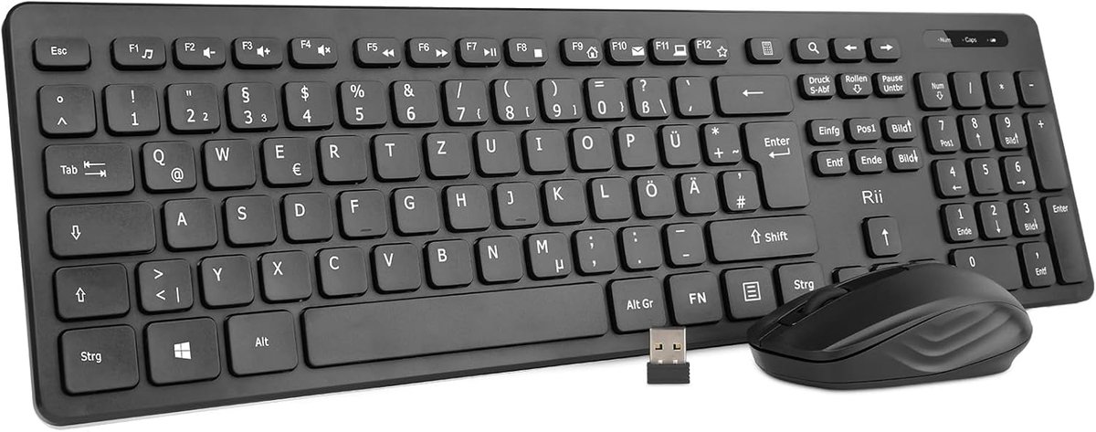 Thijox - Draadloos Toetsenbord Muisset voor PC/Laptop met Duitse Lay-out - Ergonomisch, 10 Miljoen Kliks, Zwart, Ideaal voor Thuisgebruik en Smart TV