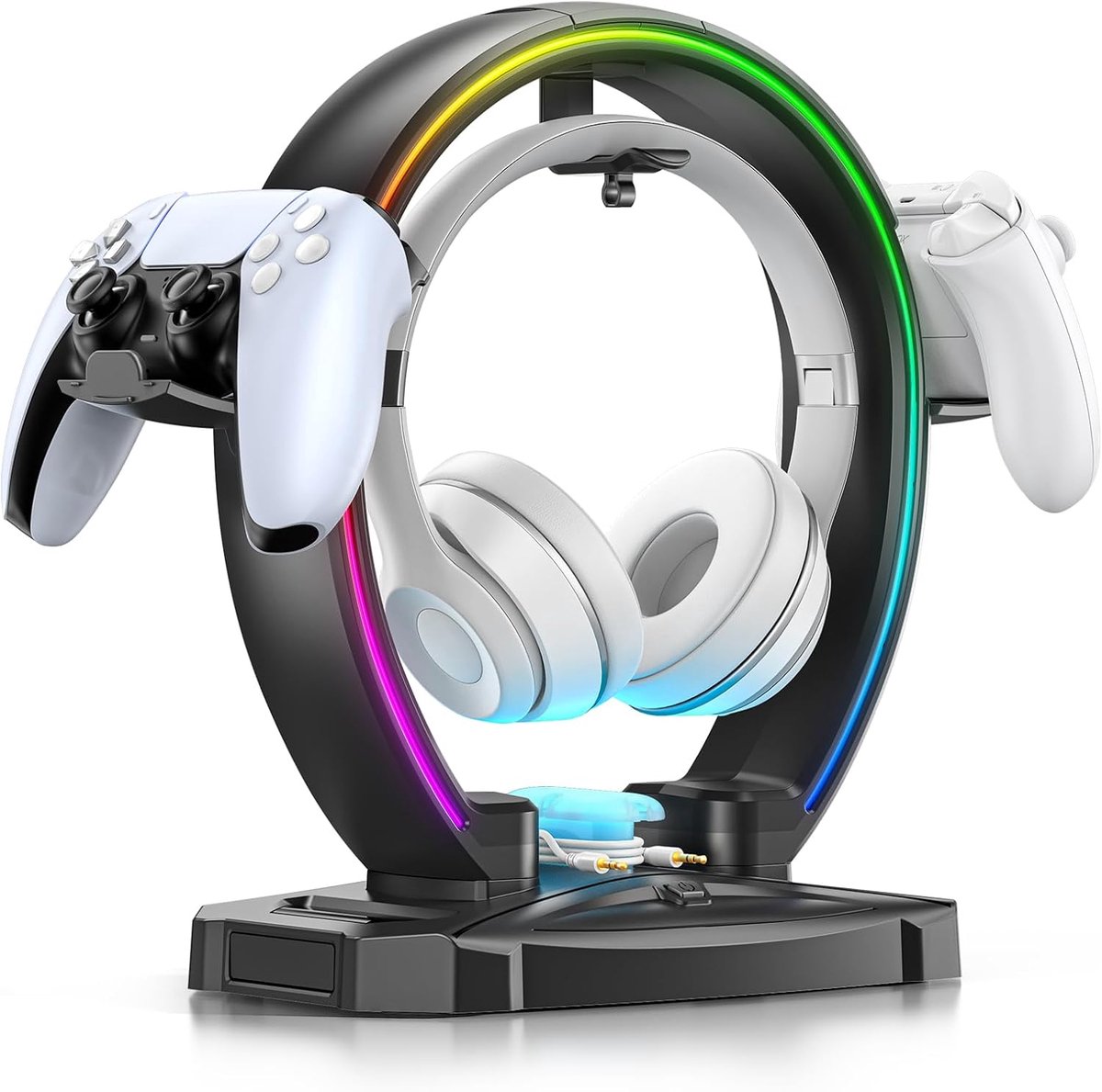 Thijox - RGB Hoofdtelefoon & Controller Standaard met 9 Lichtmodi - Opvouwbare Controller Hanger voor Bureau - Oortelefoon Standaard met Kabel Organiz