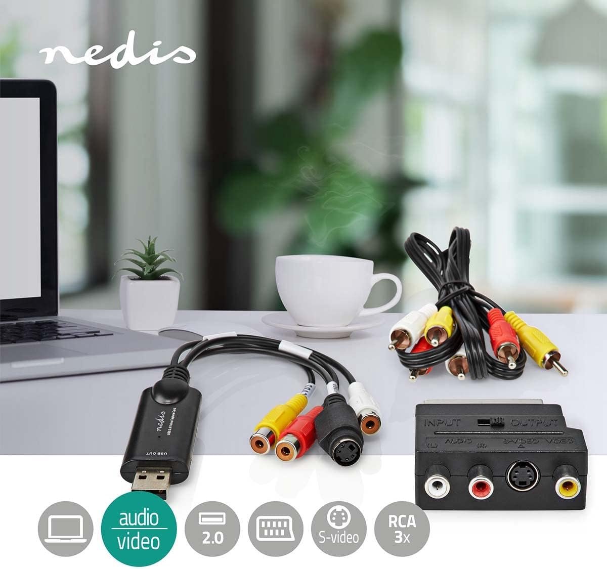 Thijox - Video Capture Board USB 2.0 voor Digitalisering van Analoge Video, Videograbber voor Videorecorders en Camera's, Eenvoudig in Gebruik, Zwart