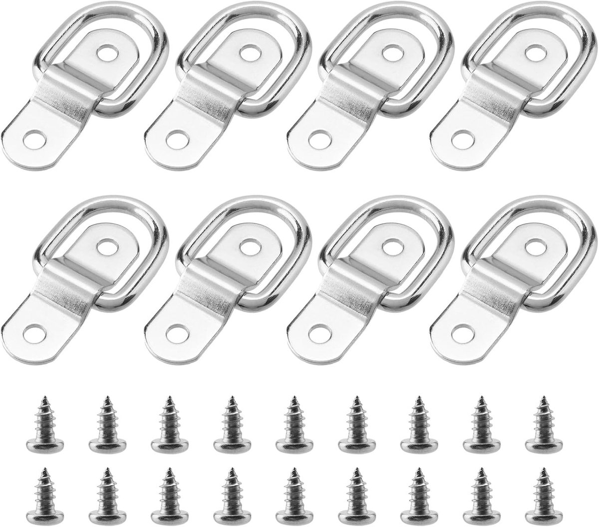 Set van 8 D-ring lashing oogjes voor aanhangers, lashing ringen, kleine ringankers, oppervlakte gemonteerde ringen, lashing rozen met 16 schroeven, ideaal voor boten, aanhangers en vrachtwagens