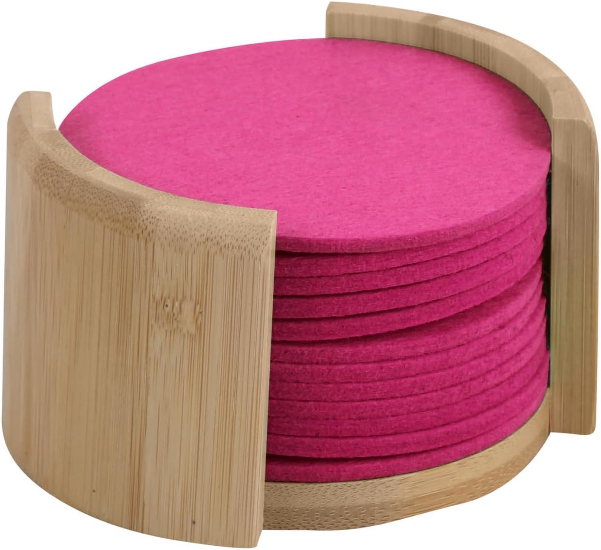 Thijox - Set van 12 Onderzetters Roze van Vilt met FSC Bamboe Houder - Ø 10 cm, Dikte 0,4 cm - Duurzaam en Stijlvol, Perfect voor Keuken, Feest en Tui