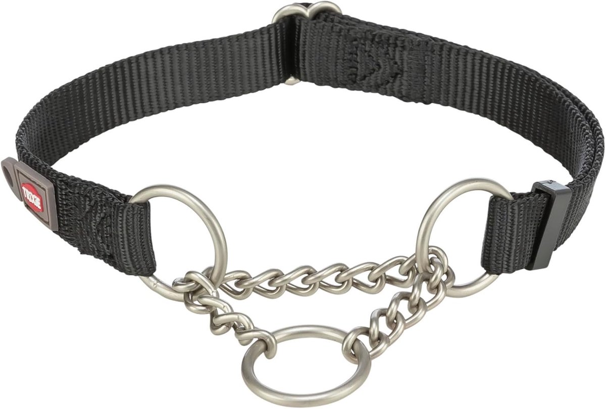 SnelShoppen - Premium Trek-stop hondenhalsband S-M, verstelbaar, zwart, voor kleine en middelgrote honden, 30-40 cm, 15 mm breed, ideaal voor wandelen