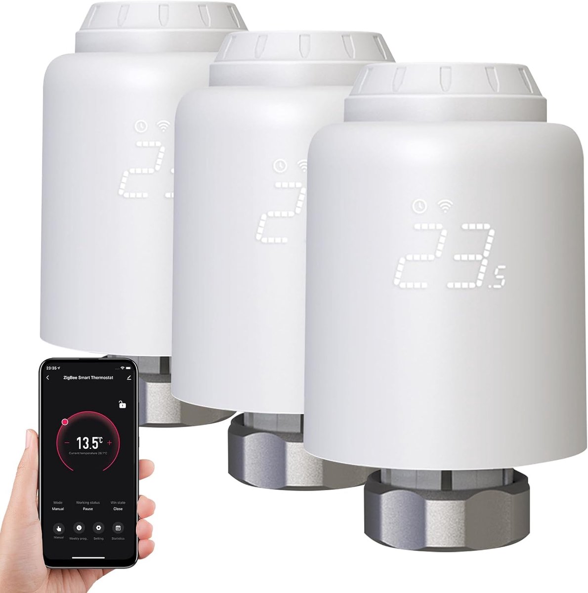 Thijox - Smart Radiatorthermostaat 3 Stuks Slimme Verwarmingsthermostaat met App-Functie, Programmeerbare Thermostaat, Digitaal Display, Compatibel me