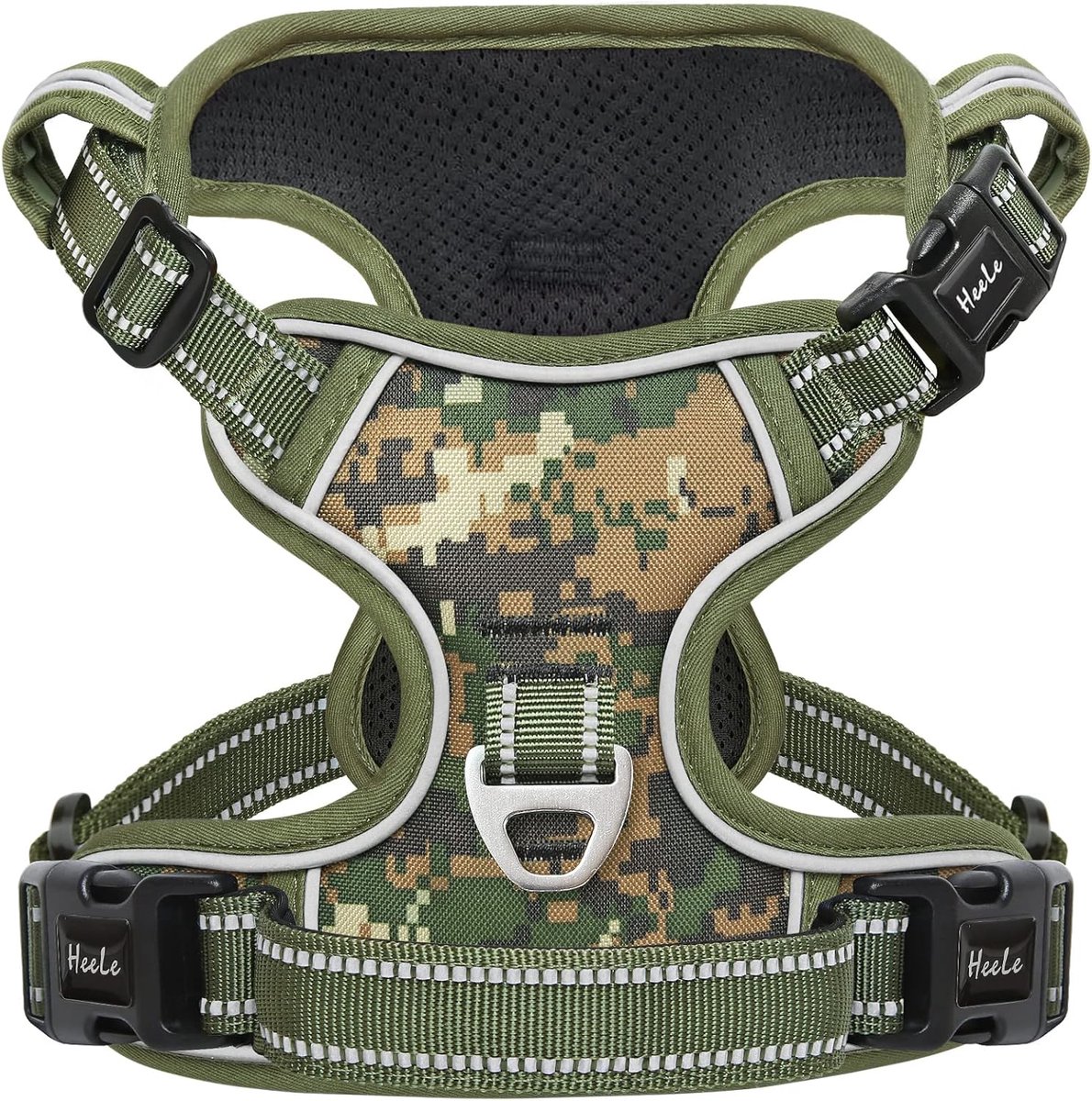 Hondenharnas - Honden tuigje - Wandelen met hond - Los te maken nekband - Maat M - Camo Groen