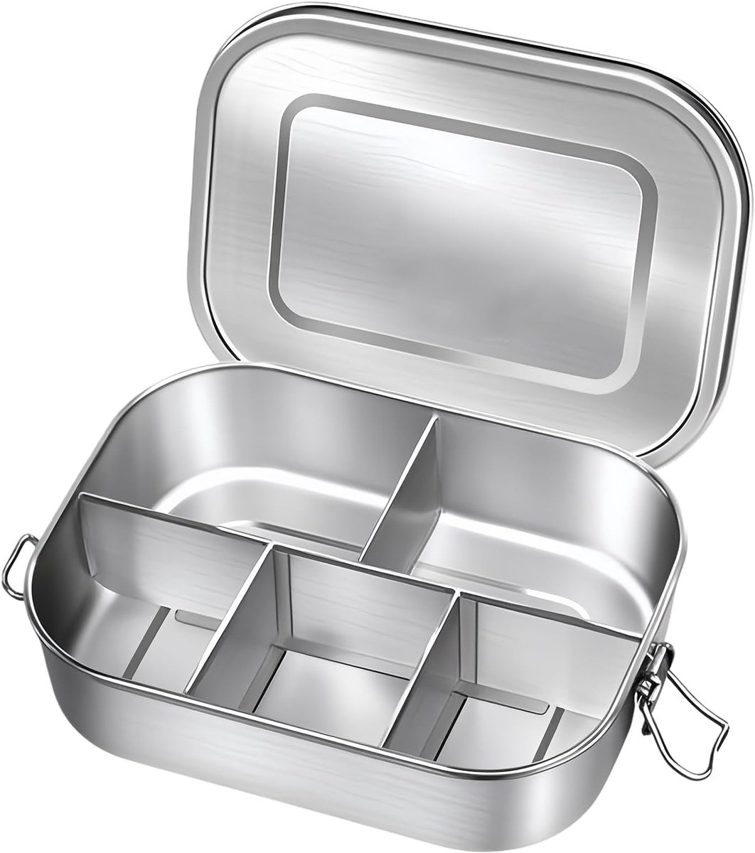 SnelShoppen - RVS Lunchbox 1600ml, Uitlaufsichtere Brotdose met Vakken, Duurzame Brooddoos voor Volwassenen, Jausenbox met Silikondichting en Veilig S