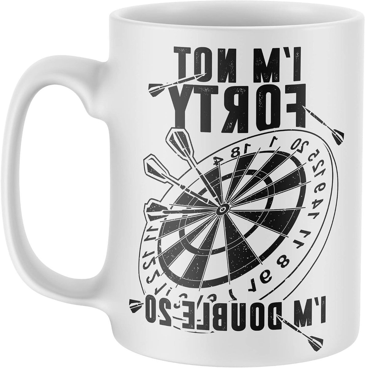 Verjaardag Mok - Koffiebeker Cadeau - Vieren 40 Jaar - Grappig Darts Design - 311.84 Grams - Wit