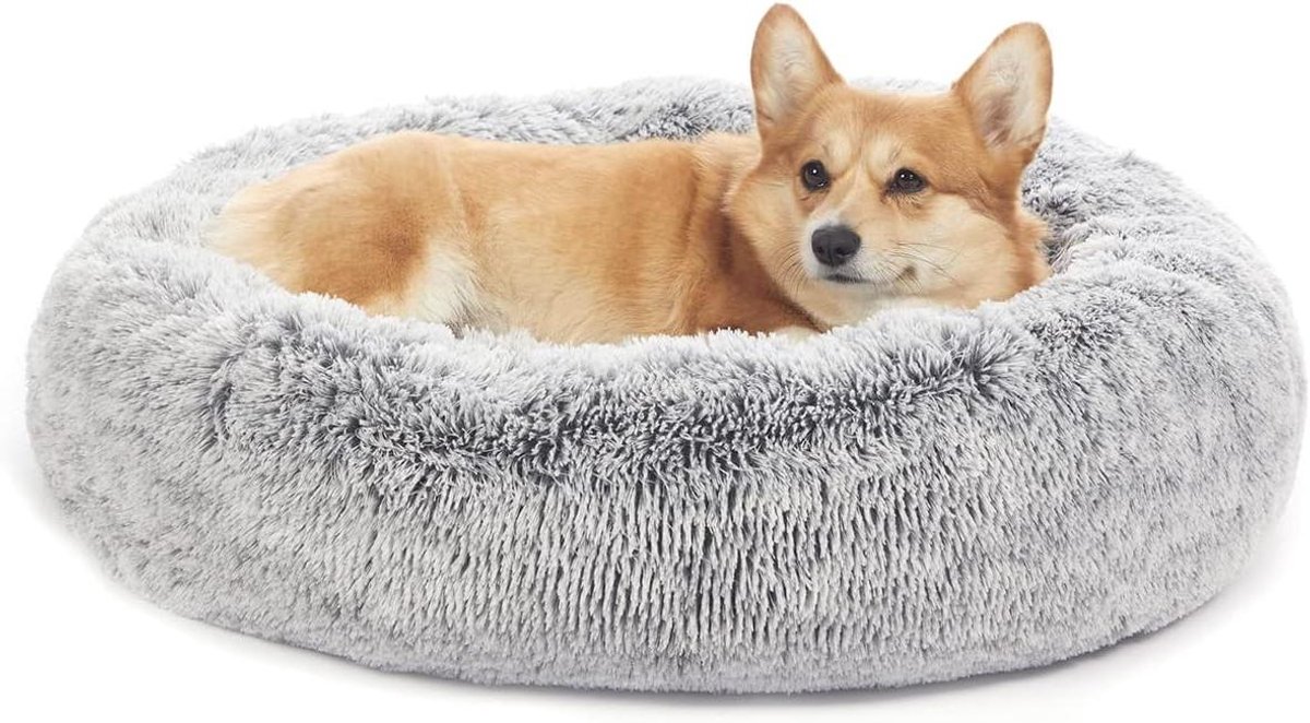 Kalmerend Hondenbed - Donut Mand - Rustgevend Slapen - Verhoogde Rand - 76 cm Rond - Donkergrijs
