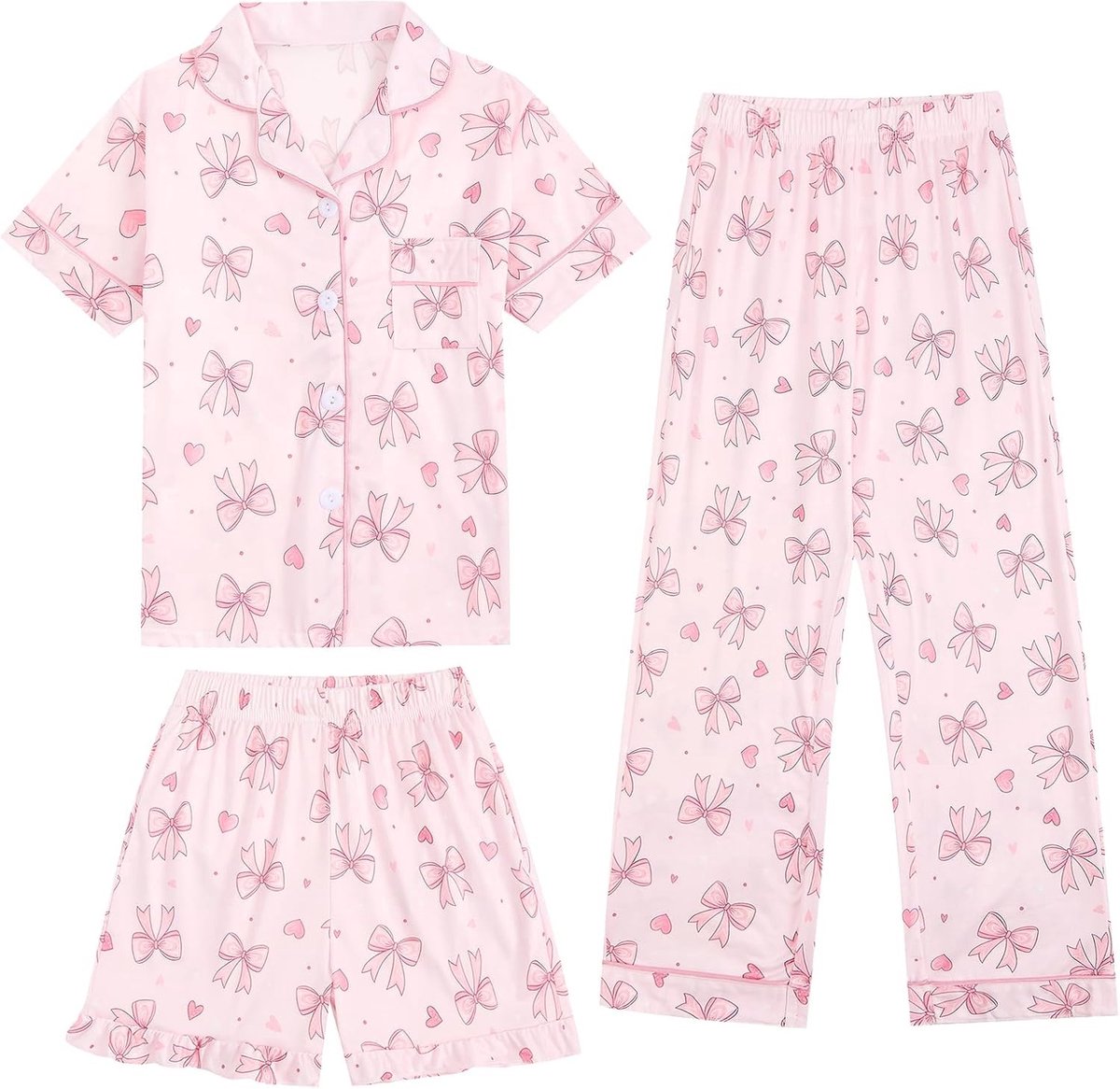 Meisjes Valentijnsdag Set van 3 Stukken met Korte Mouwen, Kleurrijke Print voor Leeftijd 4-12 Jaar