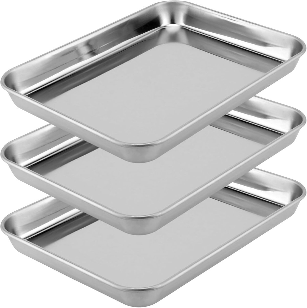 Set van 3 Bakplaten, 44 x 31 x 2,5 cm, RVS Ovenplaten voor Professioneel Bakken, Ideaal voor Koekjes en Gerechten
