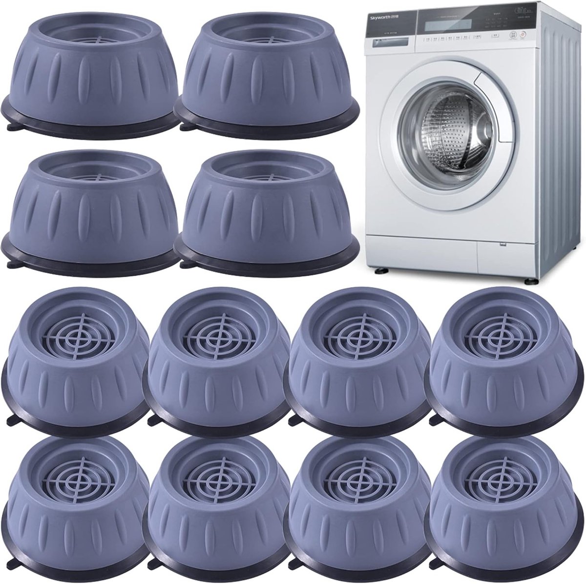 12 Stuks Antivibratie Voeten voor Wasmachine, Geluiddempers en Antislip Voeten voor Stabiliteit en Comfort