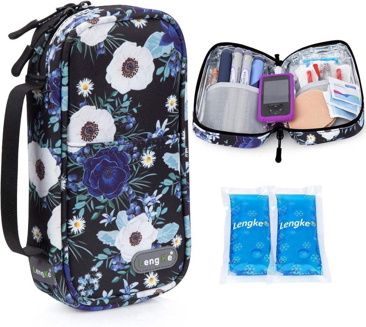 Moderne insuline koel tas in zilver met lotusdesign, ideaal voor diabeteszorg en onderweg gebruik