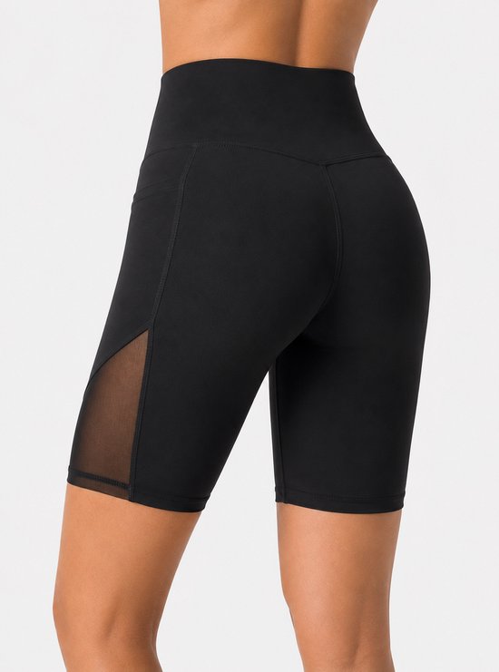 SparkNine Powermesh dames short - korte broek- fitness - stijlvolle mesh - met zakken - M - zwart - high-waist - ademend & squatproof — afbeelding 3