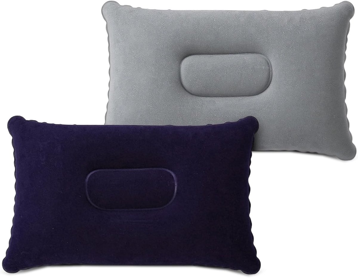 Opblaasbare kussens voor kamperen en reizen - 2 stuks in grijs en marineblauw, lichtgewicht en comfortabel