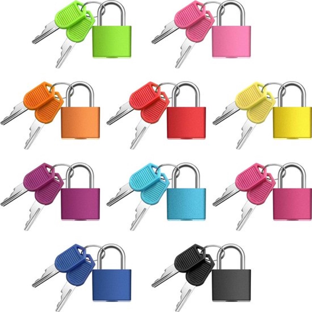 Set van 10 Koffersloten met Sleutels, Metalen Hangslot, Klein Hangslot voor School, Gymnastiek en Veiligheid in Diverse Kleuren