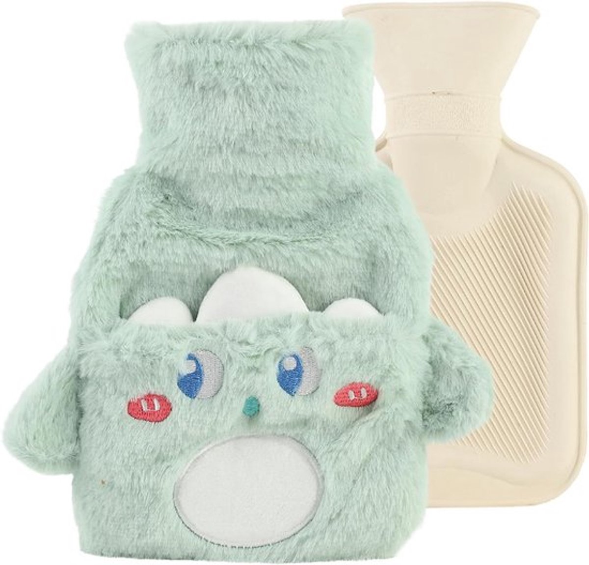 Verwarmende Waterfles 800 ml met Verwijderbare Hoes voor Pijnverlichting, Geschikt voor Kinderen en Volwassenen, Perfect als Cadeau voor Feestdagen en Verjaardagen, Groene Kleur