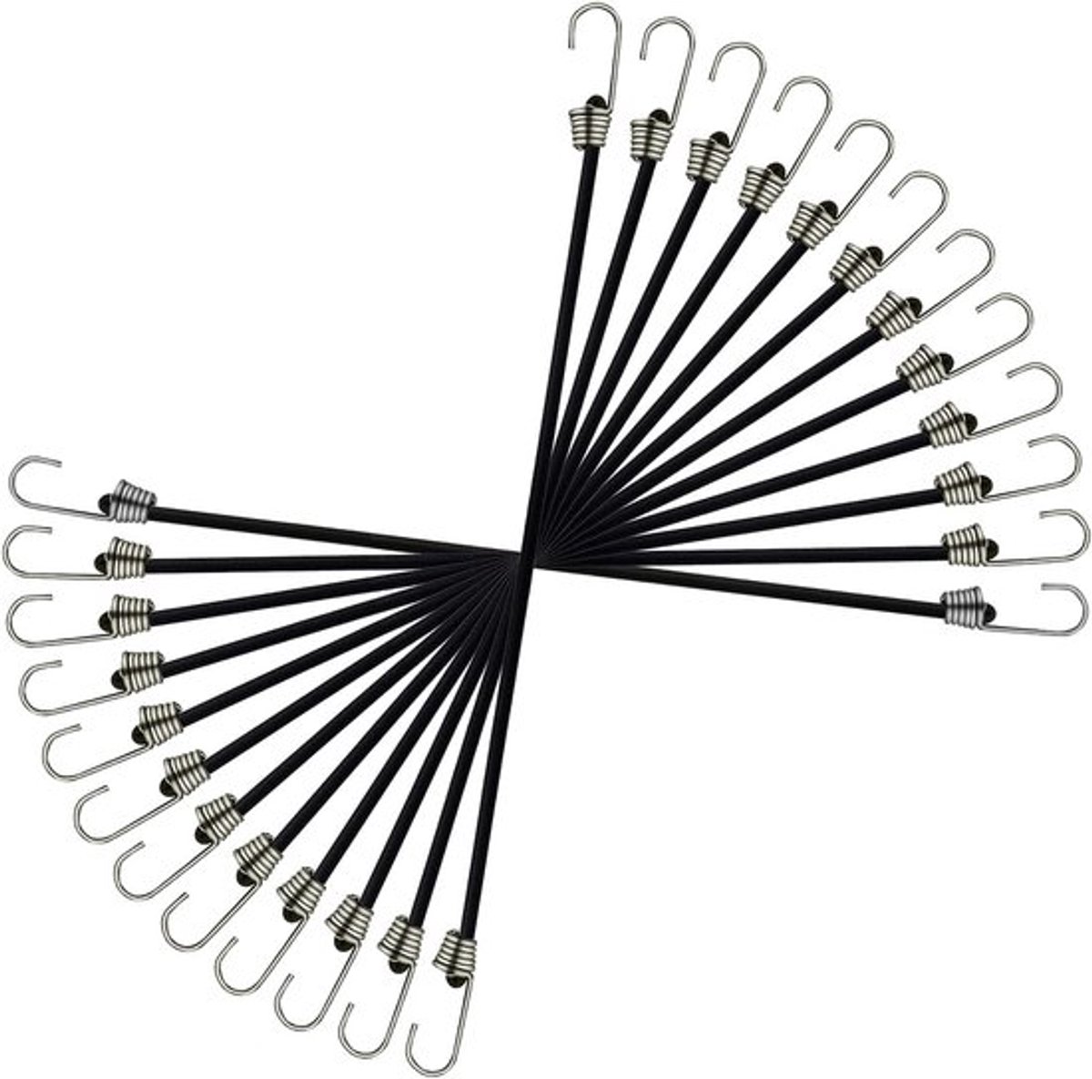 Set van 12 Elastische Straps met Haken - Korte Elastische Koorden voor Kamperen, Transport en Buitensport (30 cm, Zwart)