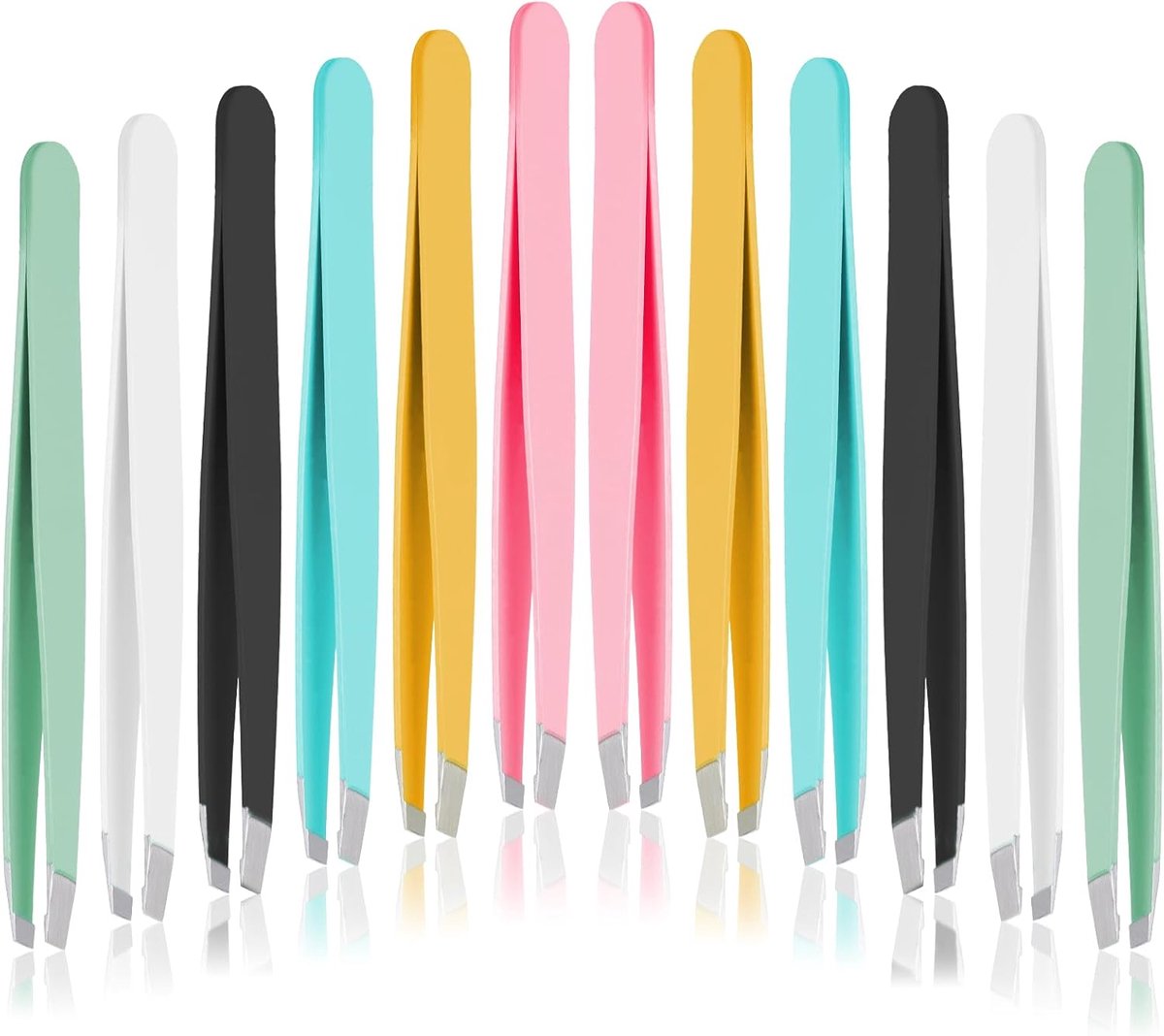 12 stuks wimpertangen - meerkleurig - pincetten - set - roestvrij staal - pincet - wenkbrauwen - epileren - rechte schuine punt - pincet voor vrouwen - wimperverlenging - mannen - wenkbrauwen