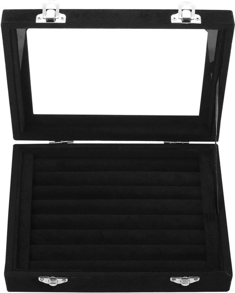 Sieradenopbergdoos, Ringen Organizer, Vergrendelbare Opbergdoos voor Sieraden, Velvet, Earring Box, Compacte Zwarte Sieradenbox met Display Case en 7 Compartimenten voor Eenvoudige Toegang