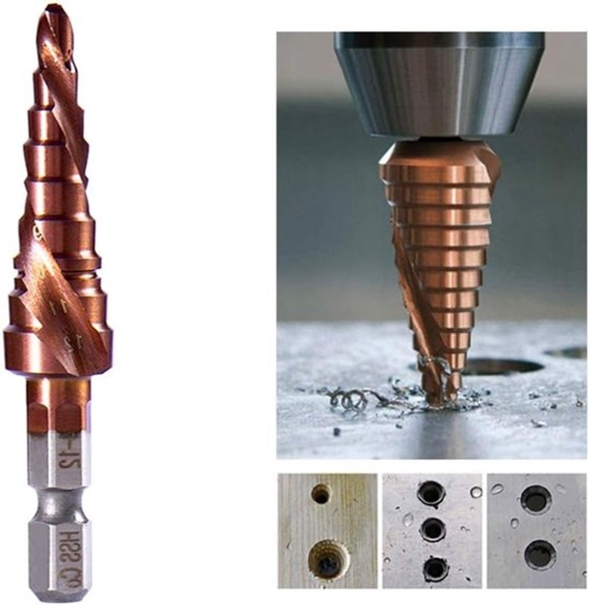 Trapboor met spiraalgleuf 4-12mm HSS M35 voor meerdere gaten en verdiepen in RVS en Metaal