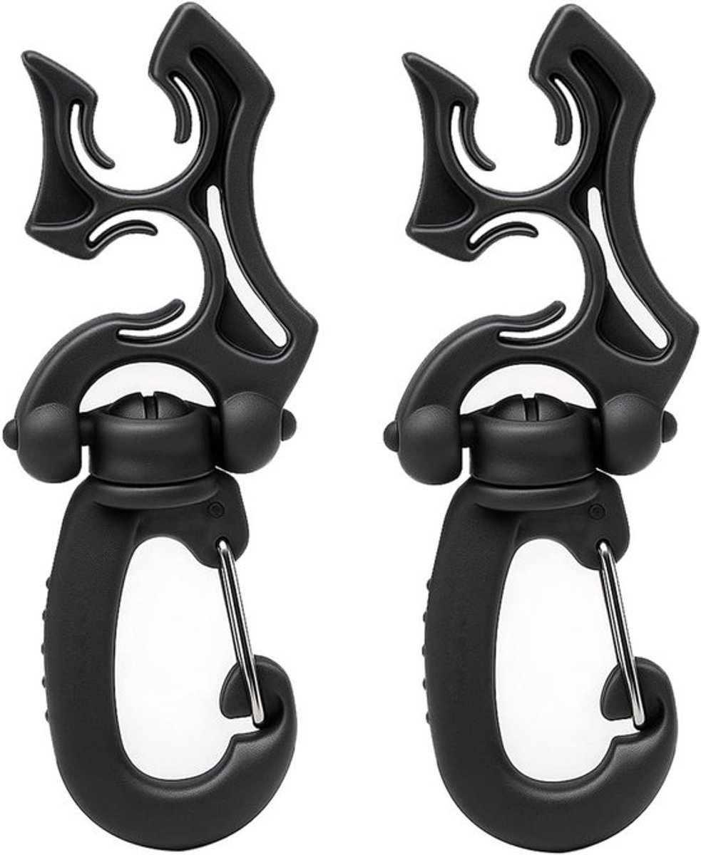 2 Stuks Zwarte Duikslanghouder Clip voor Duikaccessoires, Dubbele BCD Slangclip met Carabiner voor Snorkeluitrusting en Duikuitrusting