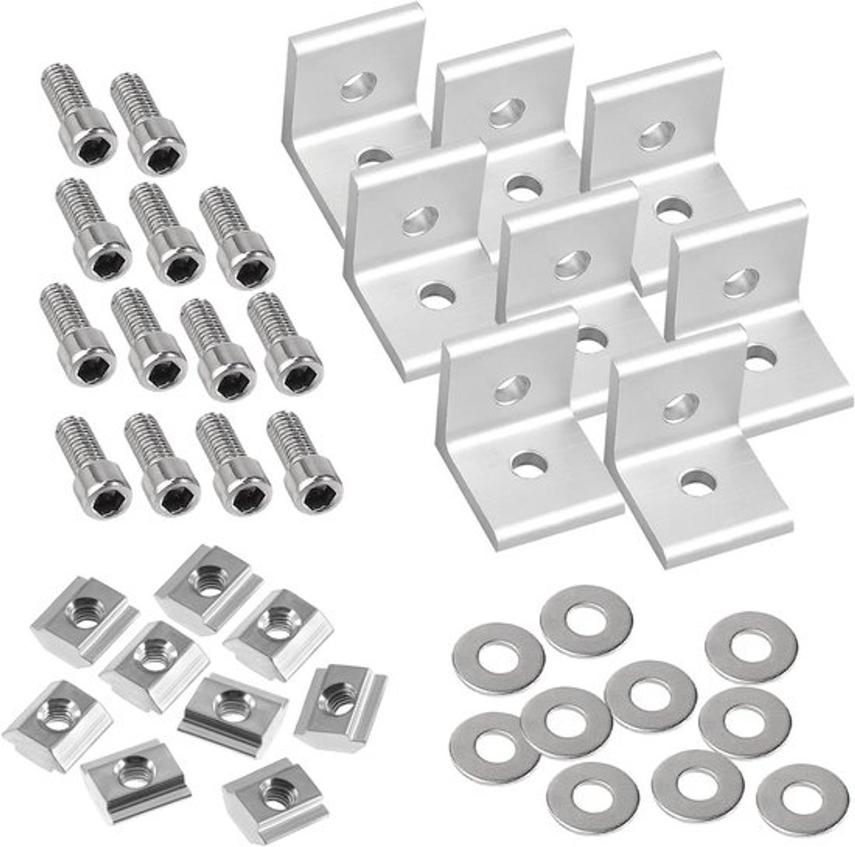 Aluminium Hoekverbinders Set van 20 Stuks - 30 x 30 mm Profielbevestiging met Schroeven voor Constructies