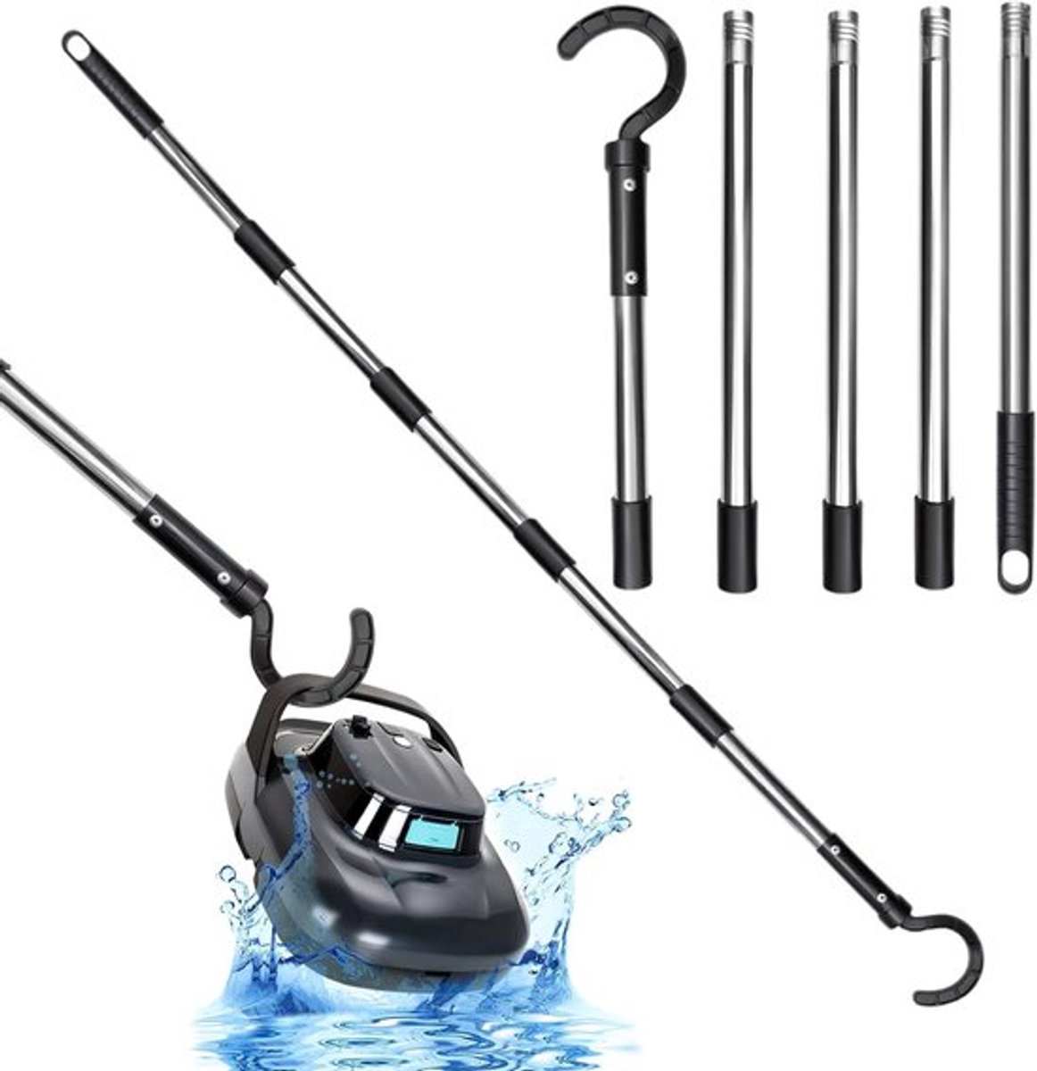 Pool Robot Haak met Uitschuifbare Stok van 185 cm - Accessoire voor Zwembad Reiniging, Pool Cleaner Haak, Zwembad Onderhoud Accessoires