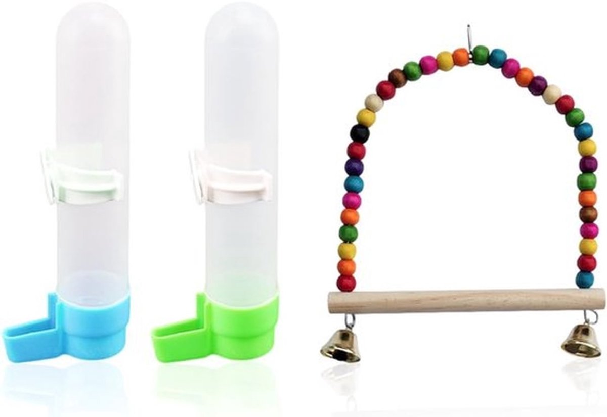Automatische waterdispenser voor vogels met 2 drinkers en 1 schommel, vogelkooi accessoires en huisdier benodigdheden