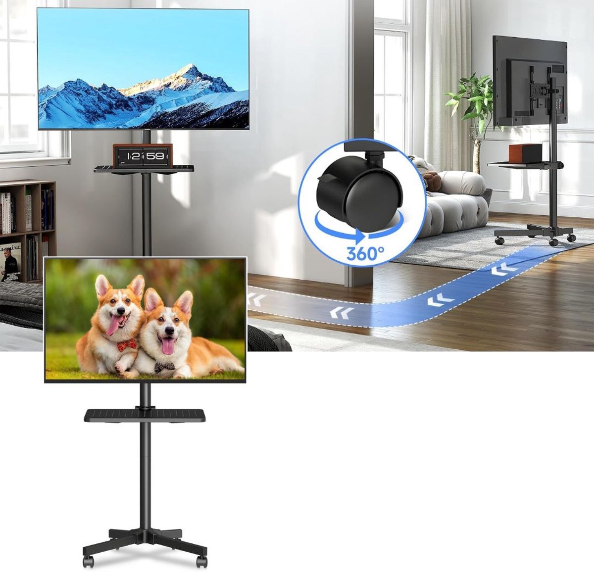 Zavio® TV Standaard Verrijdbaar - TV Standaard op Wielen - TV Voet