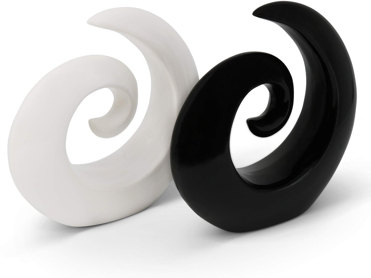 SnelShoppen - Stijlvolle keramische sculpturen - moderne decoratie in zwart en wit - 16 cm hoog - set van 2 - elegante interieuraccessoires