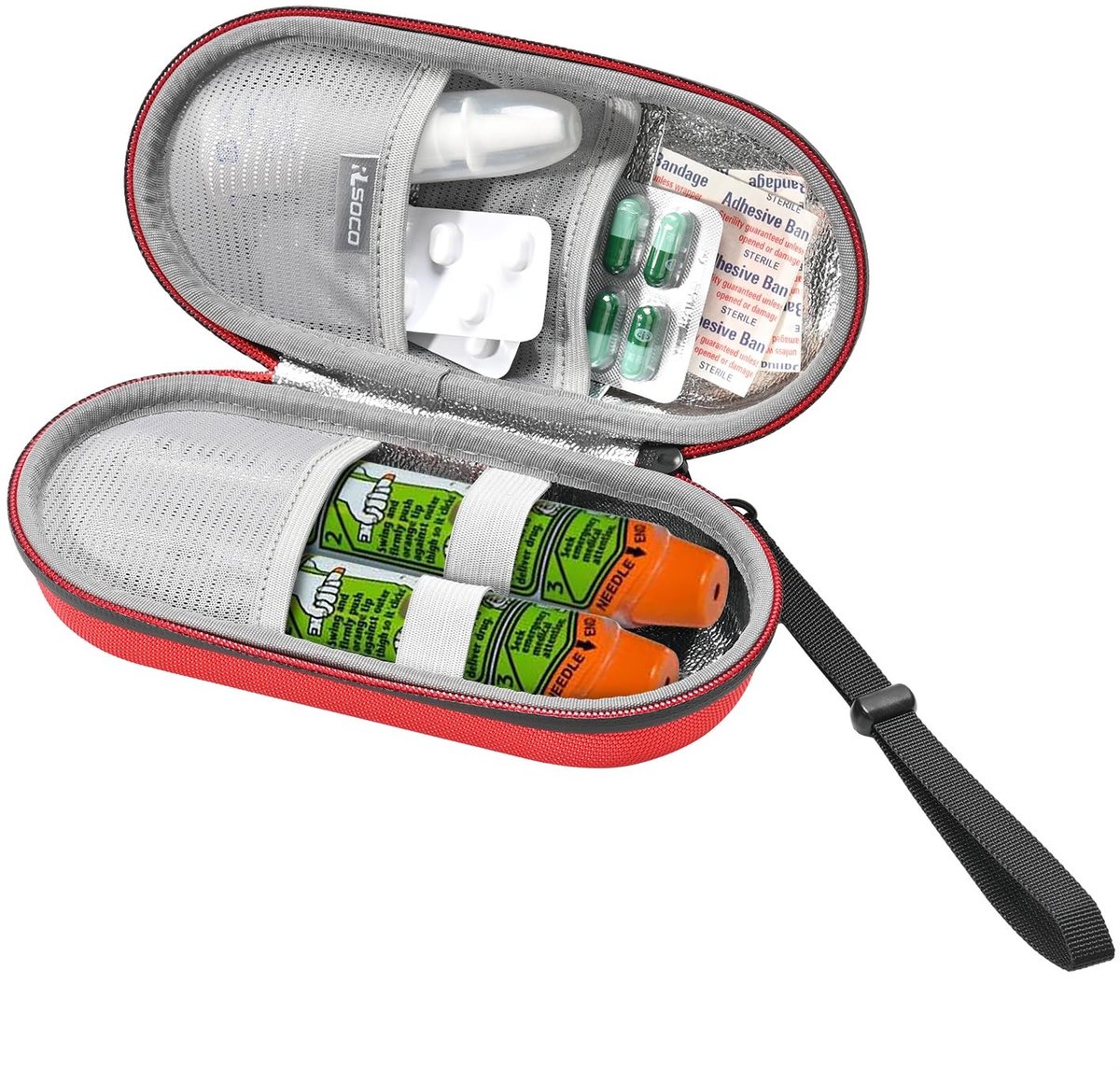 Solidchoice - Medicijn Organizer voor Kinderen en Volwassenen - EpiPen en Inhaler Reisopberger - Rood