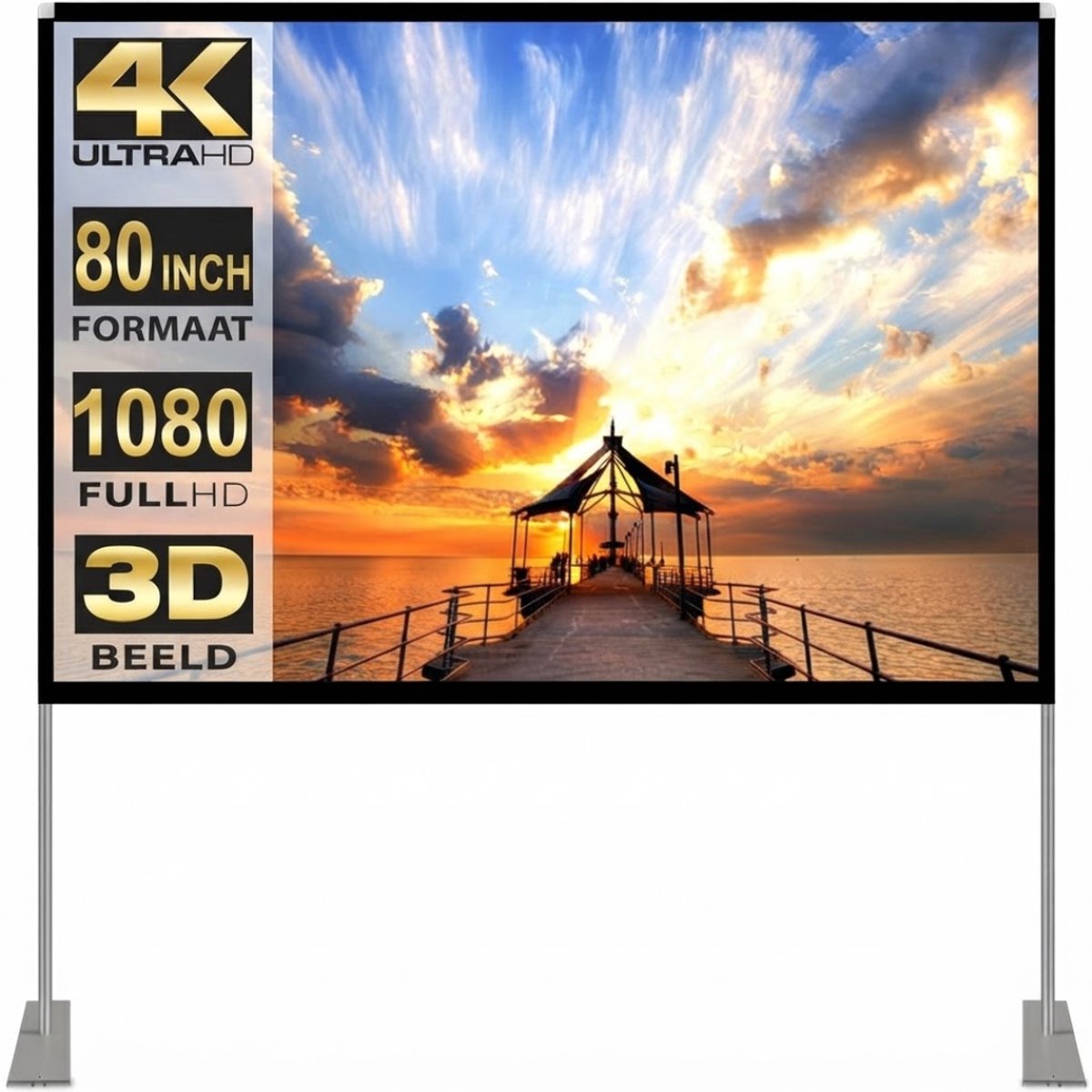 Lìon® Beamer Scherm - Beamer Scherm voor Thuis - Projectiescherm voor Beamer - Wit - 1cm x 180cm x 113cm