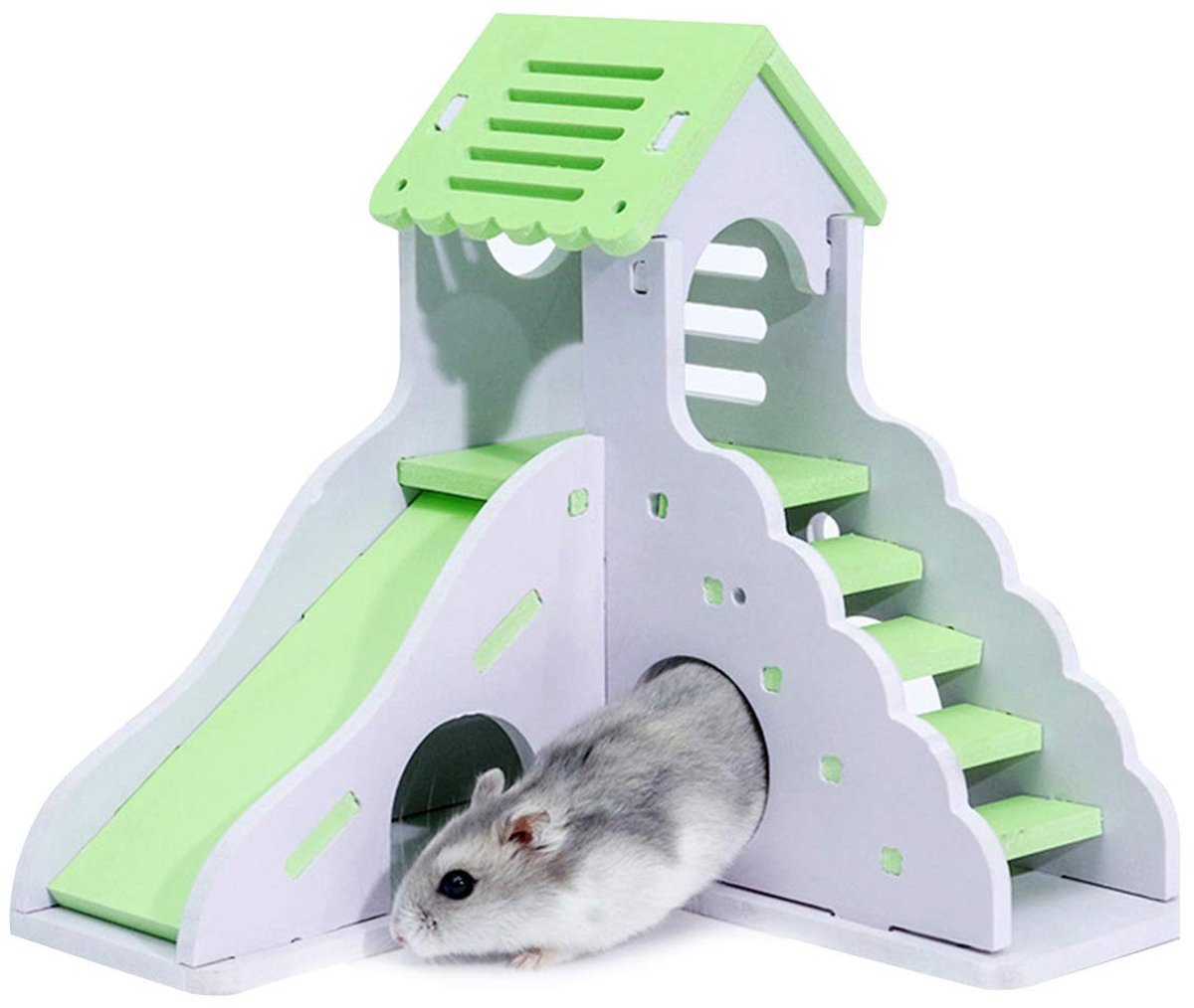 Solidchoice - Dubbel Laags Hamsterhuis van Hout met Glijbaan en Trap