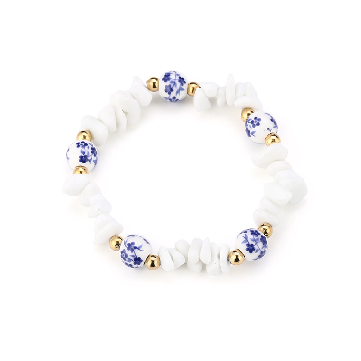 Matthew Studio® Armband Dames - Kralen Armband - Goudkleurig - Witte en Blauwe Kralen